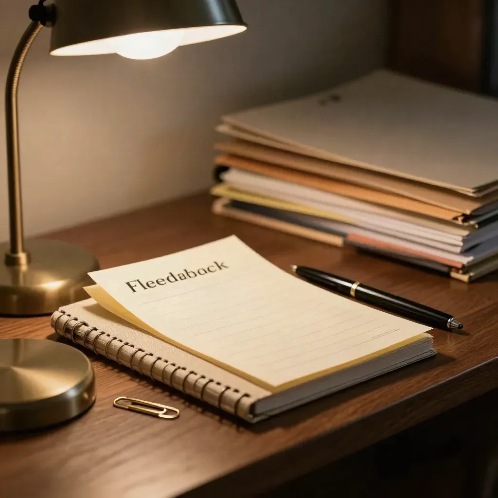 Lamba yanında yüzü aşağı duran öğretmen notu, kalem, defter kenarı ve ataş.